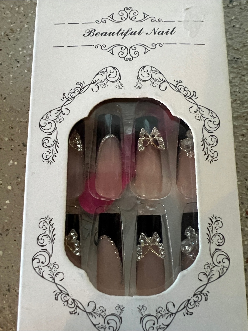 Black Accent Bow Press-On Women's Nails